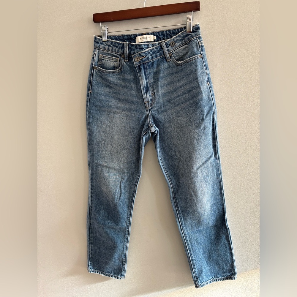 Hidden Denim Classic Blue Jeans Asymmetrical Button Fly Sz. 26 Straight Leg
